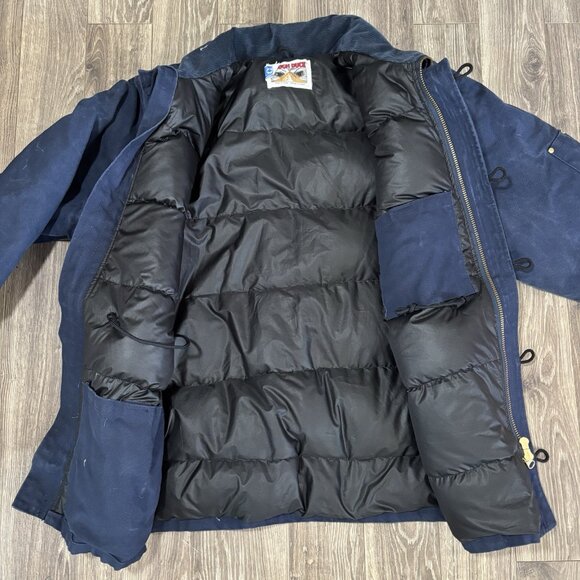 VTG Tough Duck Down Filled Work Jacket Mens 2XL Long Canvas Corduroy Collar Coat - Picture 13 of 16